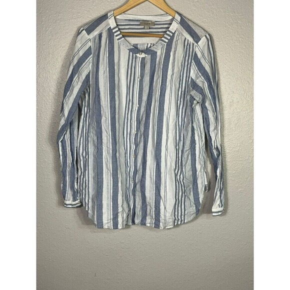 Loft Button Up Striped Blouse Top Women Large - Picture 1 of 6